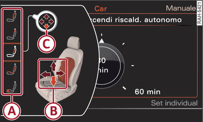 Sistema di infotainment: regolazioni dei sedili